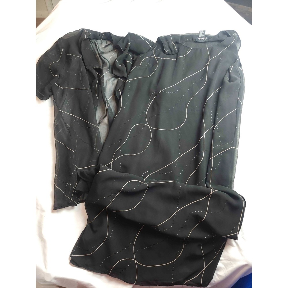 Gabrielle Blouse & Skirt‎ Set Womens Size 20 Black Dotted 2-Piece Sheer Maxi